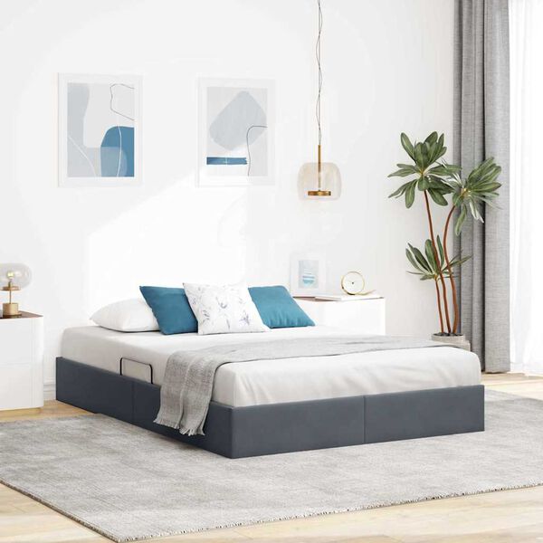 vidaXL Letto con Contenitore Grigio scuro 135 x 190 cm Velluto