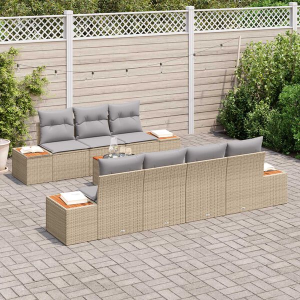 vidaXL Set Divano da Giardino con cuscino 8 pcs Beige Poly Rattan