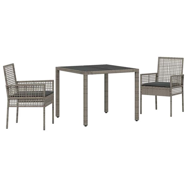vidaXL Set da Pranzo per Giardino 3 pcs Grigio polyrattan
