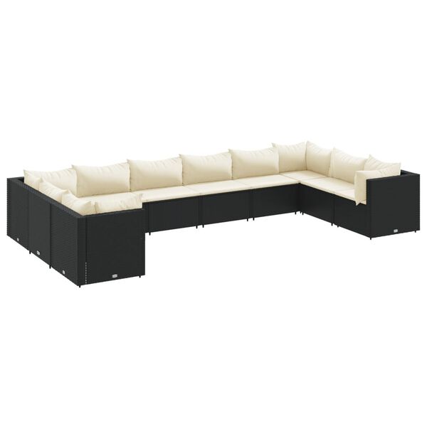 vidaXL Set Salotto da Giardino 10pz con Cuscini in Polyrattan Nero