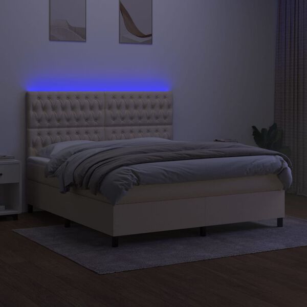 vidaXL Letto a Molle con Materasso e LED Crema 160x200 cm in Tessuto