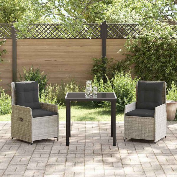 vidaXL Set da Pranzo per Giardino 3 pcs Grigio chiaro polyrattan