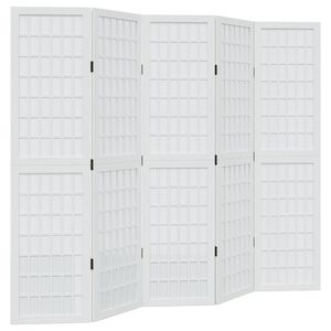 vidaXL Divisorio Ambienti 5Pannelli Bianco Legno Massello di Paulownia