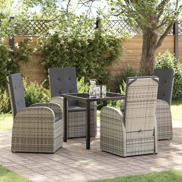 vidaXL Set da Pranzo per Giardino con cuscino 5 pcs Grigio polyrattan