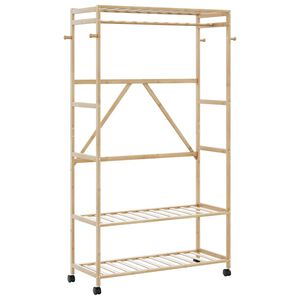 vidaXL Appendiabiti con Ripiani e Ruote 110x40x180 cm in Bamb&ugrave;