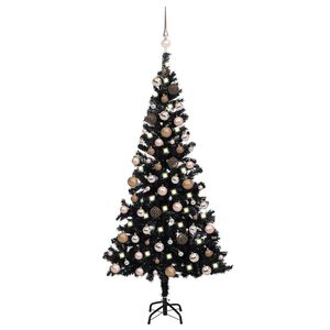 vidaXL Albero di Natale Preilluminato con Palline Nero 180 cm PVC