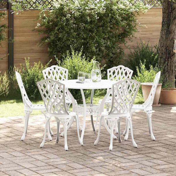 vidaXL Set da Pranzo per Giardino 7 pcs Bianco Alluminio