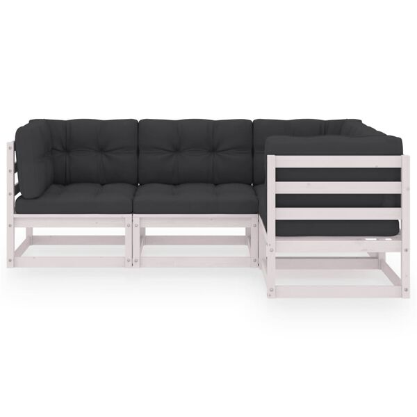 vidaXL Set Divani da Giardino 4 pz con Cuscini Legno Massello Pino