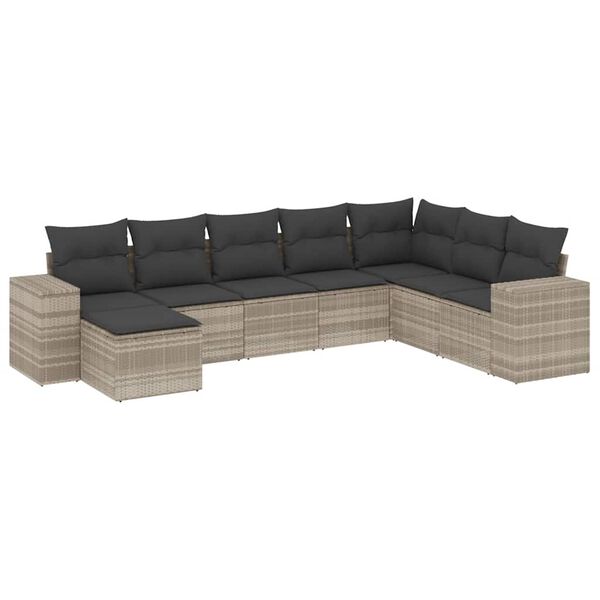 vidaXL Set Divano da Giardino 8pz con Cuscini Grigio Chiaro Polyrattan