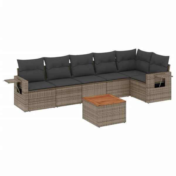 vidaXL Set Divani da Giardino 7 pz con Cuscini Grigio in Polyrattan