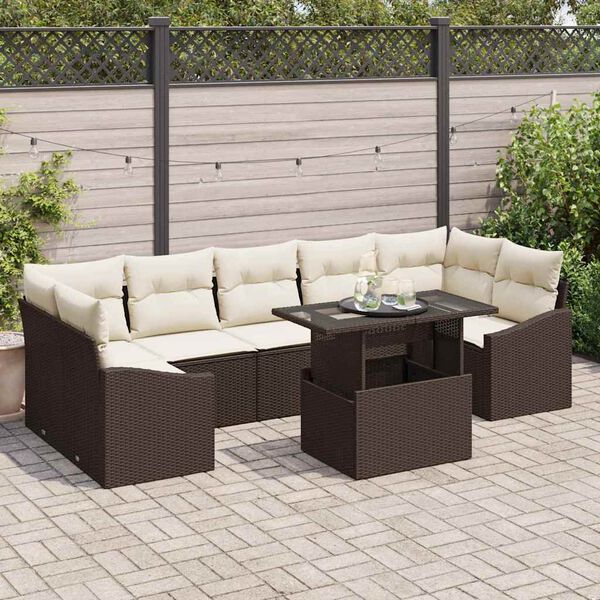 vidaXL Set Divano da Giardino 8 pcs Marrone e crema polyrattan