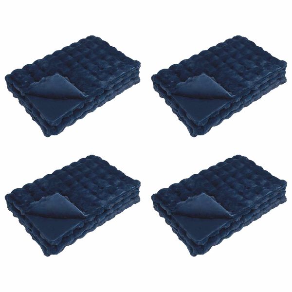 vidaXL Coperta in Pelliccia di Coniglio Finta 4 pcs Blu Marino