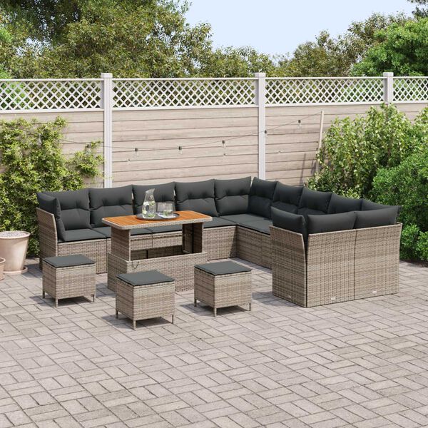 vidaXL Set Divano da Giardino 14 pcs Grigio polyrattan