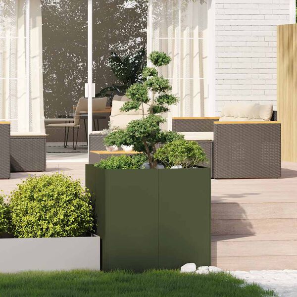 vidaXL Fioriera Verde Oliva 80x80x80 cm in Acciaio