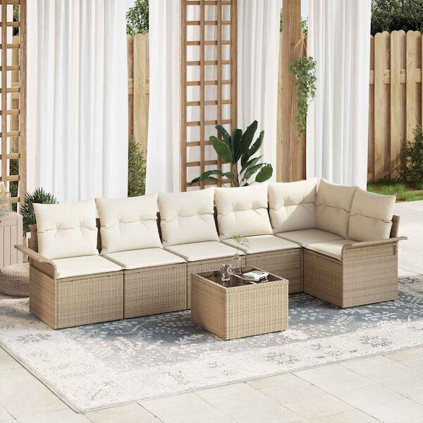 vidaXL Set Divano da Giardino con cuscino 7 pcs Beige Poly Rattan