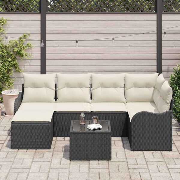 vidaXL Set Divano da Giardino con cuscino 7 pcs Nero Poly Rattan