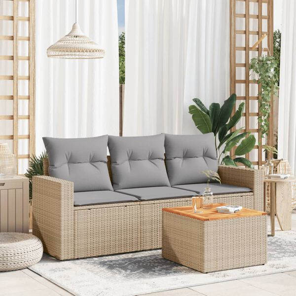 vidaXL Set Divano da Giardino 4 pz con Cuscini Beige Misto Polyrattan