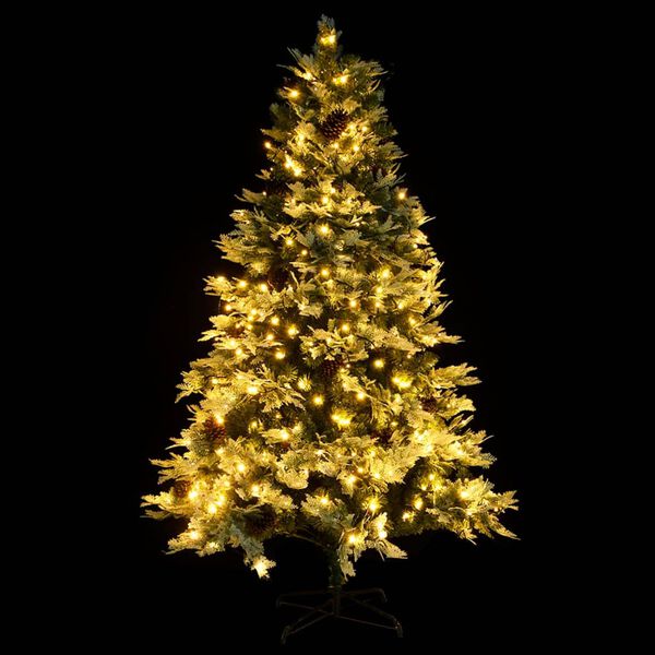 vidaXL Albero di Natale Preilluminato con Pigne Verde 225 cm PVC e PE
