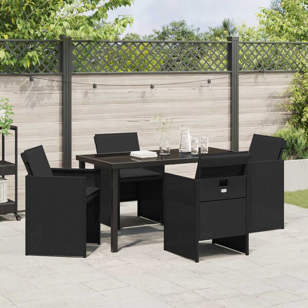 vidaXL Set da Pranzo per Giardino 5 pcs Nero polyrattan