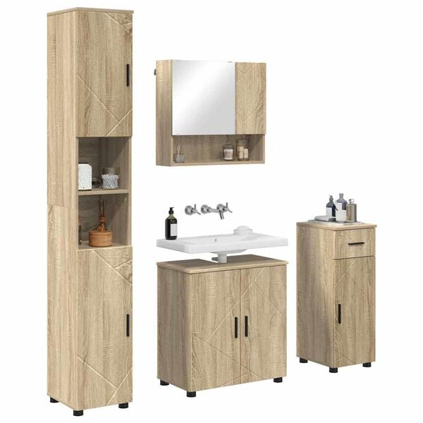 vidaXL Set di mobili per il bagno con cassetto 4 pcs Rovere Sonoma
