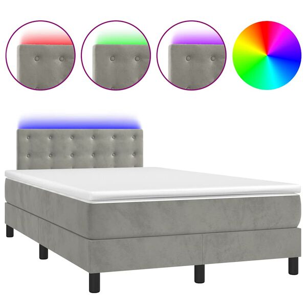 vidaXL Letto a Molle con Materasso e LED Grigio Chiaro 120x190 cm Velluto