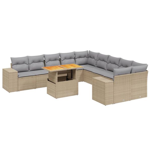 vidaXL Set Divani da Giardino 11 pz con Cuscini Beige in Polyrattan