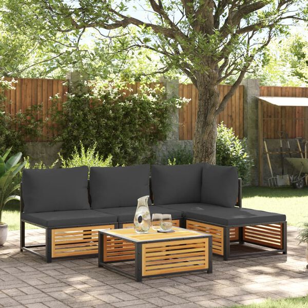 vidaXL Set Divano da Giardino 5 pz con Cuscini Legno Massello Acacia
