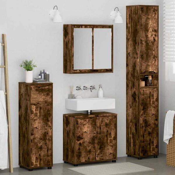 vidaXL Set di mobili per il bagno 4 pcs Rovere fum&eacute; Legno multistrato