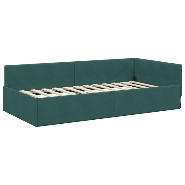 vidaXL Cornice del letto ad angolo Verde Scuro 90 cm x 200 cm Velluto