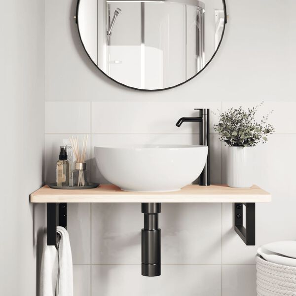 vidaXL Ripiano a Parete per Lavabo in Acciaio e Massello di Rovere