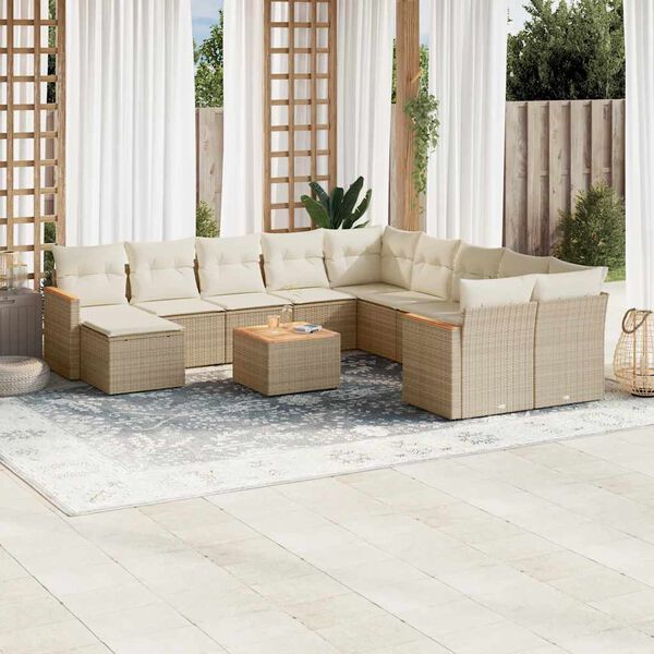 vidaXL Set Divani da Giardino 12 pz con Cuscini Beige in Polyrattan