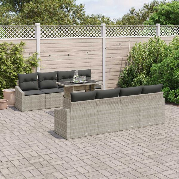 vidaXL Set Divano da Giardino 9 pcs Grigio chiaro polyrattan