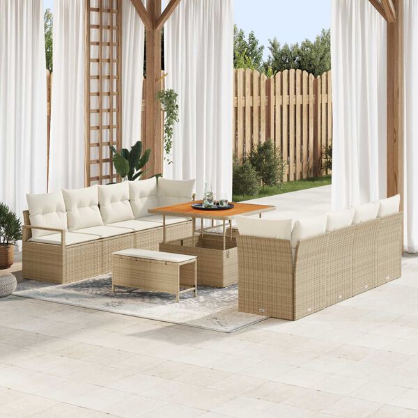 vidaXL Set Divano da Giardino con cuscino 11 pcs Beige polyrattan