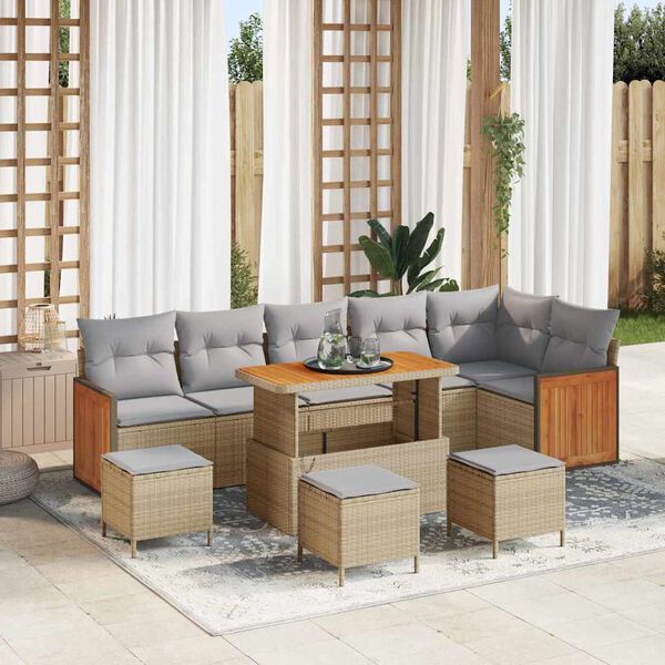vidaXL Set Divano da Giardino con cuscino 10 pcs Beige e Grigio Chiaro