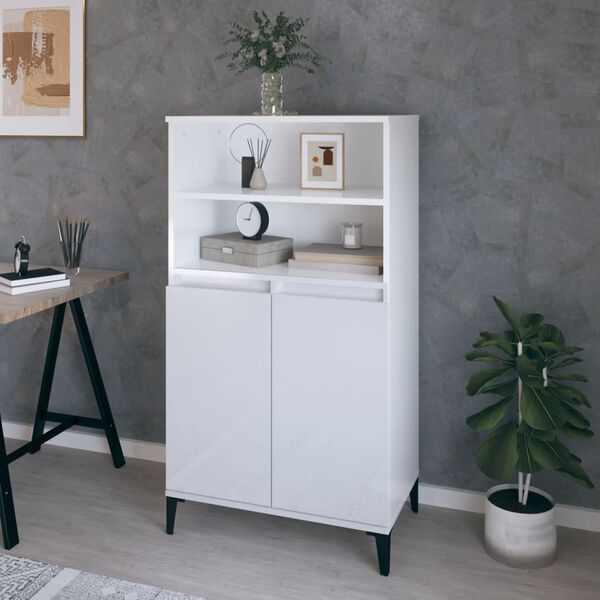 vidaXL Credenza Bianco Lucido 60x36x110 cm in Legno Multistrato