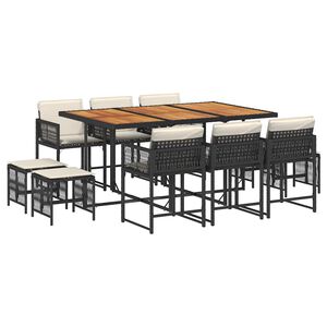 vidaXL Set da Pranzo da Giardino 11 pz con Cuscini in Polyrattan Nero