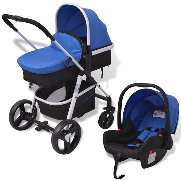 vidaXL Passeggino 3 in 1 in Alluminio Blu e Nero