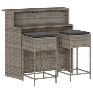vidaXL Set Bar da Giardino 3pz con Cuscini Grigio in Polyrattan