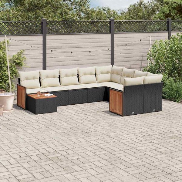 vidaXL Set Divani da Giardino 10pz con Cuscini in Polyrattan Nero
