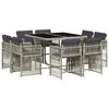 vidaXL Set Pranzo da Giardino 9pz con Cuscini Grigio Chiaro Polyrattan
