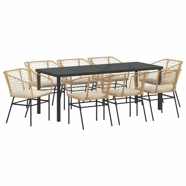 vidaXL Set da Pranzo per Giardino 9 pcs Marrone polyrattan