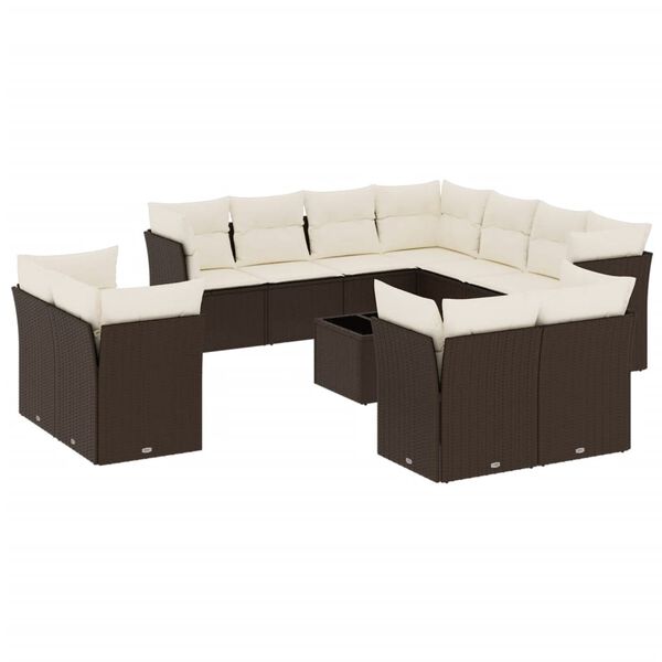 vidaXL Set Divani da Giardino 12 pz con Cuscini Marrone in Polyrattan