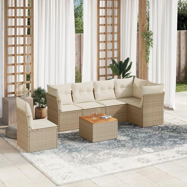 vidaXL Set Divani da Giardino 7 pz con Cuscini Beige in Polyrattan
