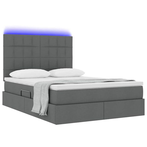 vidaXL Letto con contenitore e LED Grigio scuro 140 x 200 cm