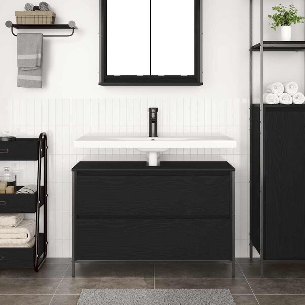 vidaXL Mobile Lavabo da Bagno con Cassetti Rovere Nero 90x34,5x60 cm