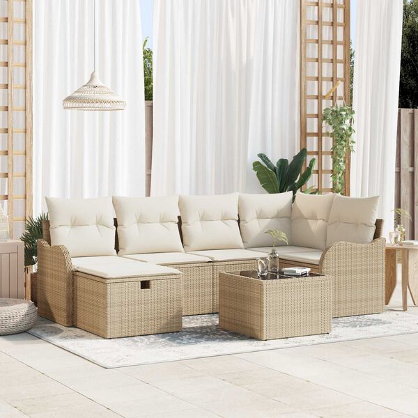 vidaXL Set Divano da Giardino 7 pcs beige e panna Poly Rattan