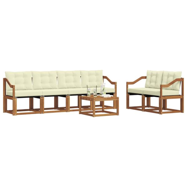 vidaXL Set di divani da esterno con cuscino 7 pcs Naturale e Crema