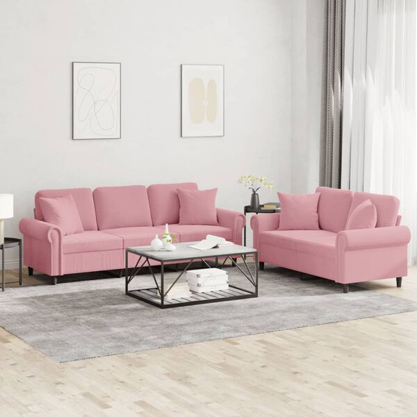 vidaXL Set di Divani 2 pz con Cuscini Rosa in Velluto