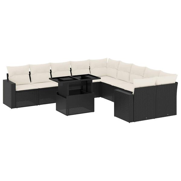 vidaXL Set Divani da Giardino 11 pz con Cuscini in Polyrattan Nero