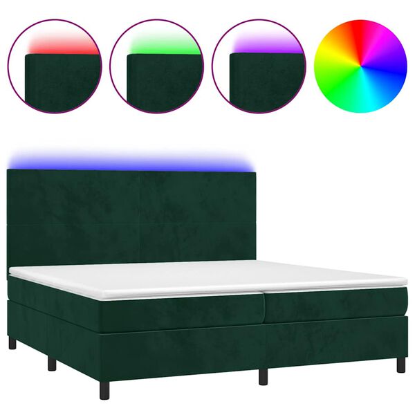vidaXL Letto a Molle con Materasso e LED Verde Scuro 200x200cm Velluto